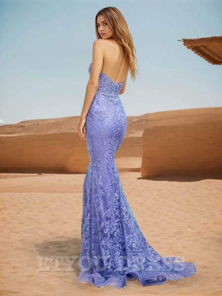 Mermaid Sweetheart Neck Lace Sweep Lace formal dresses Bridesmaid Dresses evening gown Prom Dress